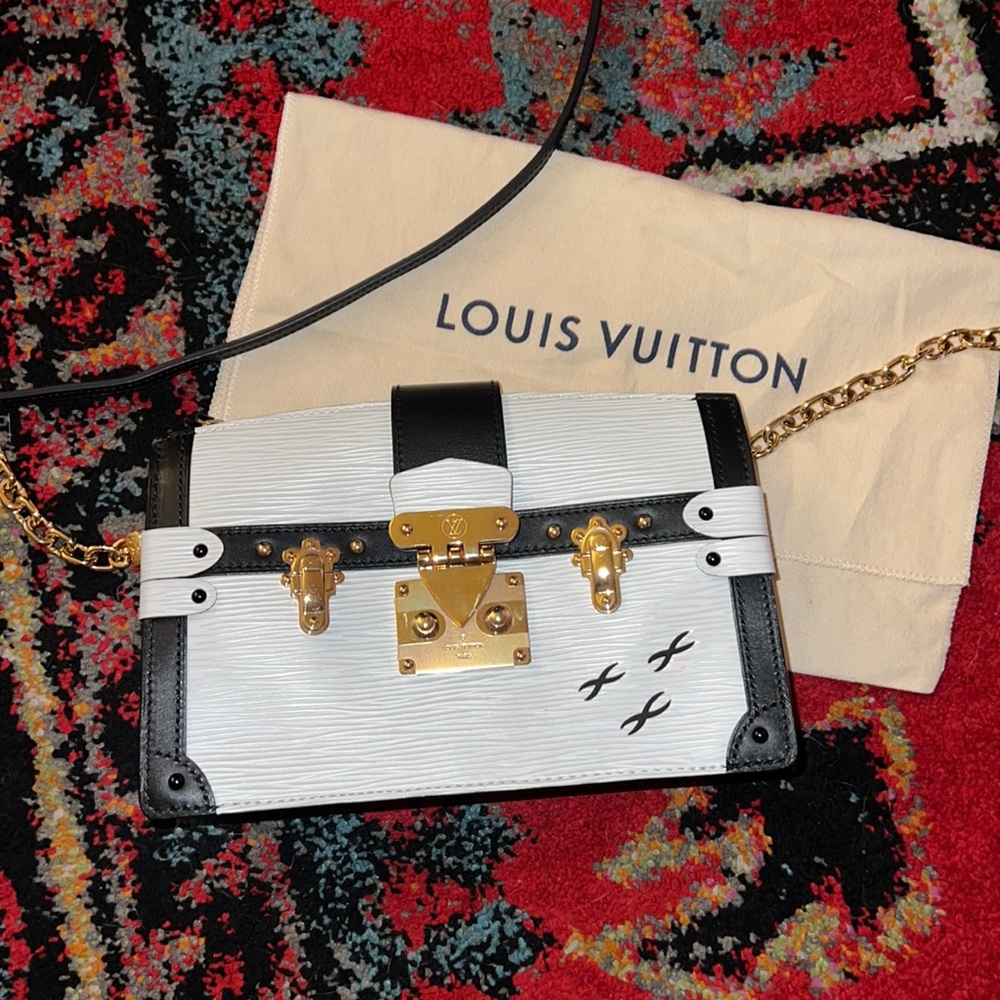 Louis Vuitton Black & White Epi Leather Trunk Clutch with Dustbag